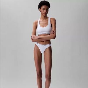 Calvin Klein White Logo Elastic Bralette and Thong